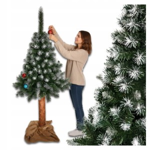 Choinka sztuczna na pniu 180cm jak żywa ośnieżona sosna diamentowa + stojak