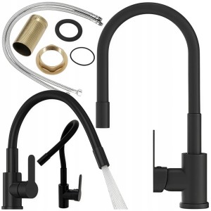 BATERIA KUCHENNA ELASTYCZNA CZARNA ZLEWOZMYWAKOWA STOJĄCA 360° KRAN GIĘTKA