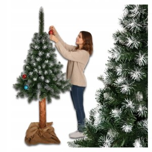 Choinka sztuczna na pniu 180cm jak żywa ośnieżona sosna diamentowa + stojak